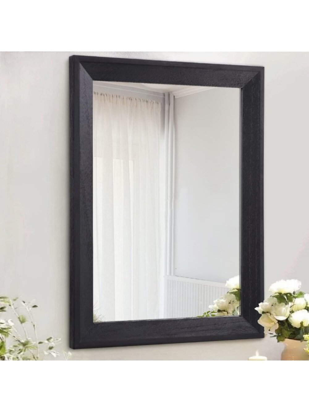 Large Black Rectangle Wall Mirror with Wood Frame - Stylish Home Decor Accent